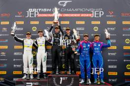 Overall Podium (l-r) #1 - Rob Collard / Hugo Cook - Barwell Motorsport Lamborghini Huracan GT3 Evo2, #78 - Alex Martin / Sandy Mitchell - Barwell Motorsport Lamborghini Huracan GT3 Evo2, #18 - Kevin Tse / Maximilian Gotz - 2 Seas Motorsport Mercedes-AMG GT3 Evo