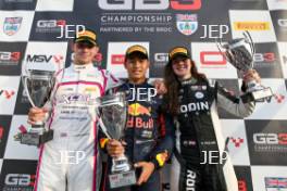 GB3 Race 3 Podium of #78 - Jack Sherwood - Xcel Motorsport, #8 - Enzo Tarnvanichkul - VRD Racing and #9 - Abbi Pulling - Rodin Motorsport