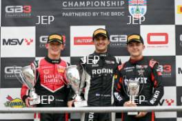 GB3 Race 2 Podium of #27 - Freddie Slater - Hillspeed, #12 - Alex Ninovic - Rodin Motorsport and #7 - Deagan Fairclough- Hitech