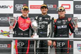 GB3 Race 1 Podium of #27 - Freddie Slater - Hillspeed, #12 - Alex Ninovic - Rodin Motorsport and #7 - Deagan Fairclough- Hitech