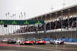 Start of the race, The #50 Ferrari AF Corse Ferrari 499P Hypercar of Antonio Fuoco, Miguel Molina and Nicklas Nielsen and The #51 FERRARI AF CORSE Ferrari 499P Hypercar of Alessandro Pier Guidi, James Calado and Antonio Giovinazzi lead 