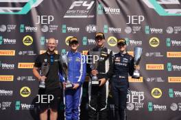 Podium of #8 - George Prudford-Nalder - Virtuosi Racing, #32 - Ethan Lennon - Rodin Motorsport and #14 - Alba Larsen - CDR - Chris Dittmann Racing