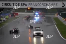 The Safety Car leads in the rain at the start of Race 1, before the race was red flagged