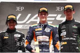 Podium of #29 Kenzo Craigie, R-ace GP, #27 Oleksandr Bondarev, Mumbai Falcons Racing Limited and #30 Andy Consani, R-ace GP