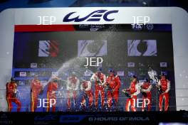 Hypercar Podium (l-r) #51 Ferrari AF Corse - Ferrari 499P - Alessandro Pier Guidi / James Calado / Antonio Giovinazzi, #8 Toyota Racing - Toyota TR010 Hybrid - Sebastien Buemi / Brendon Hartley / Ryu Hirakawa, #7 Toyota Racing - Toyota TR010 Hybrid - Mike Conway / Kamui Kobayashi / Nyck de Vries