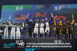 LMGT3 Podium (l-r) #27 Heart of Racing Team - Aston Martin Vantage AMR LMGT3 - Ian James / Zacharie Robichon / Mattia Drudi, #10 Garage 59 - McLaren 720S LMGT3 Evo - Antares Au / Thomas Fleming / Marvin Kirchhofer, #92 The Bend Manthey - Porsche 911 GT3 R LMGT3 - Yasser Shahin / Riccardo Pera / Richard Lietz